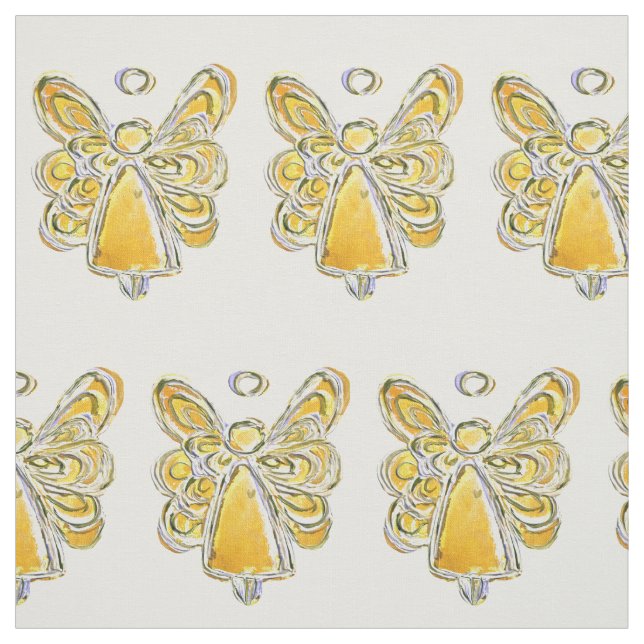 Yellow Gold Guardian Angel Art Fabric Material (Swatch)
