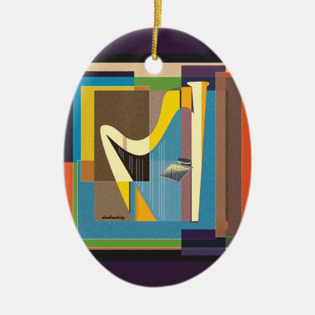 Yellow Gold Harp Ceramic Ornament (Front)