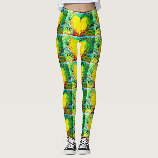 yellow gold  hearts green leggings (Front)