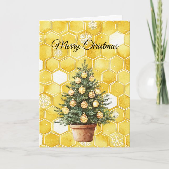 Yellow Gold Honey Christmas Tree Card (Front)