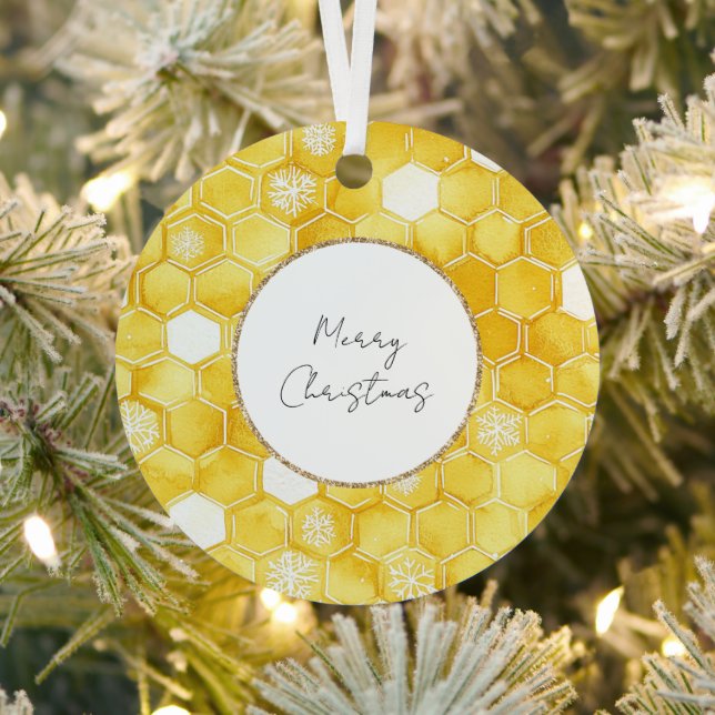 Yellow Gold Honeycombs Christmas Metal Tree Decoration (Insitu)