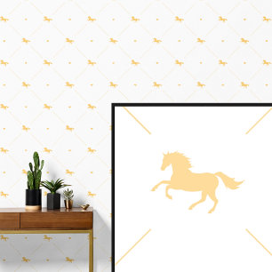 Yellow Gold Horse on White Wallpaper