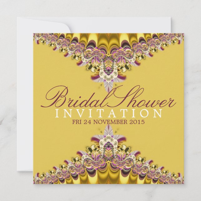 Yellow Gold Lace Bohemian Bridal Shower Invitation (Front)