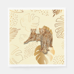 Yellow gold leaves leopard napkin