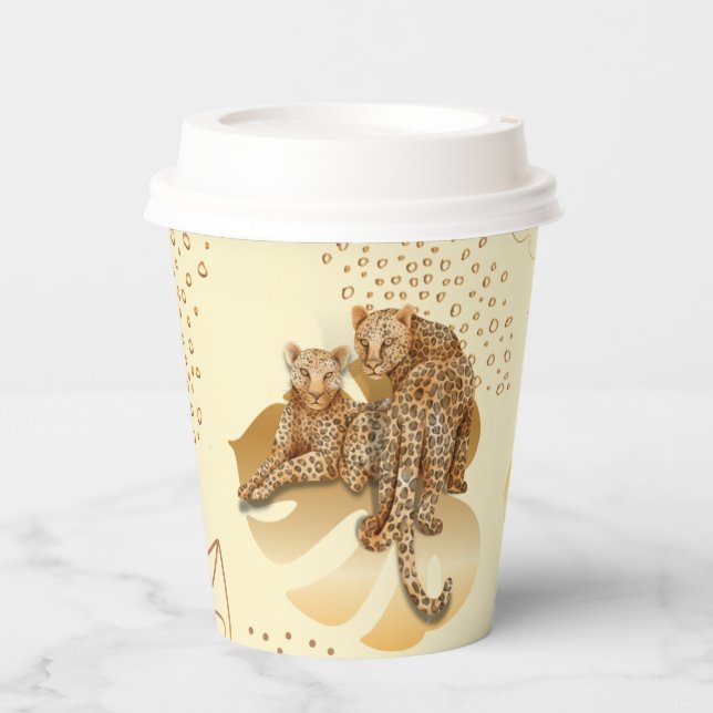  Yellow gold leaves leopard paper cup. Paper Cups (Front)