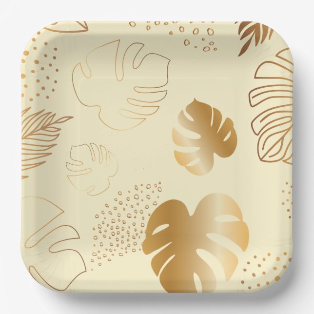 Yellow gold leaves paper plates (Front)