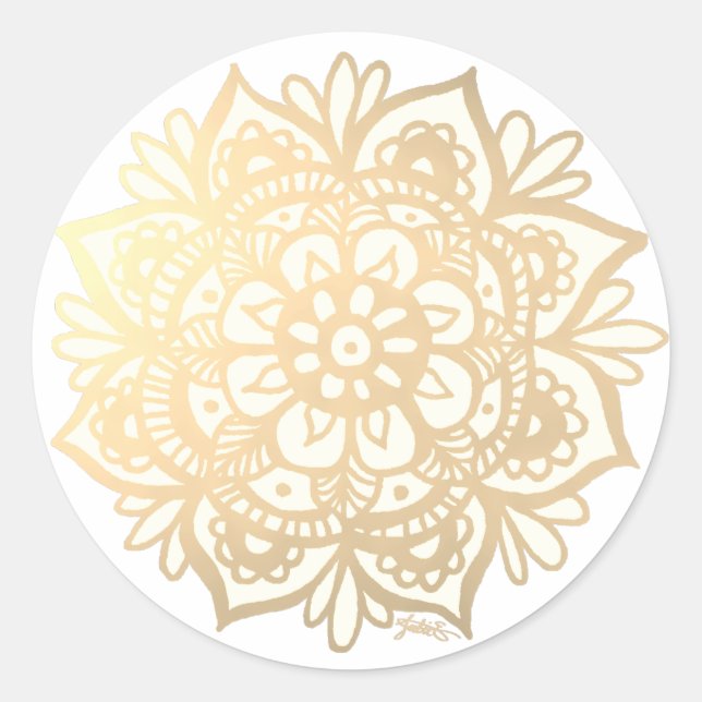 Yellow Gold Mandala Flower Classic Round Sticker (Front)
