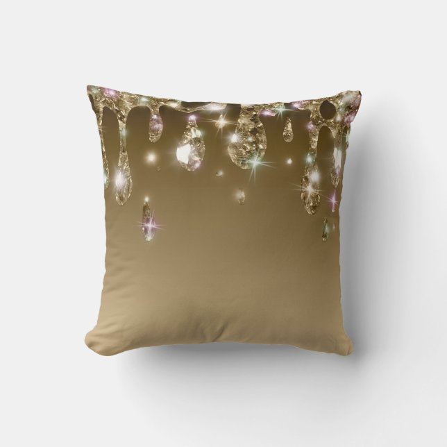 *~* Yellow GOLD Metallic AP7 Drip Dripping GLITTER Cushion (Front)