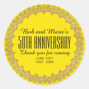 Yellow, Gold Personalised 50th Wedding Anniversary Classic Round Sticker