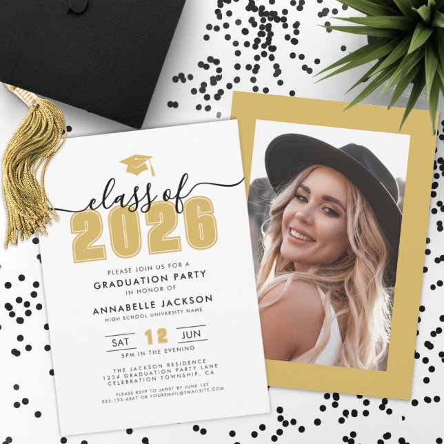 Yellow Gold Photo Graduation Party Invitation (Yellow Gold Photo Graduation Party Invitation)