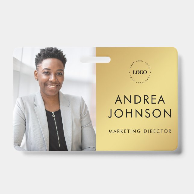 Yellow Gold Photo ID Card with Custom Logo Text Badge (Front)