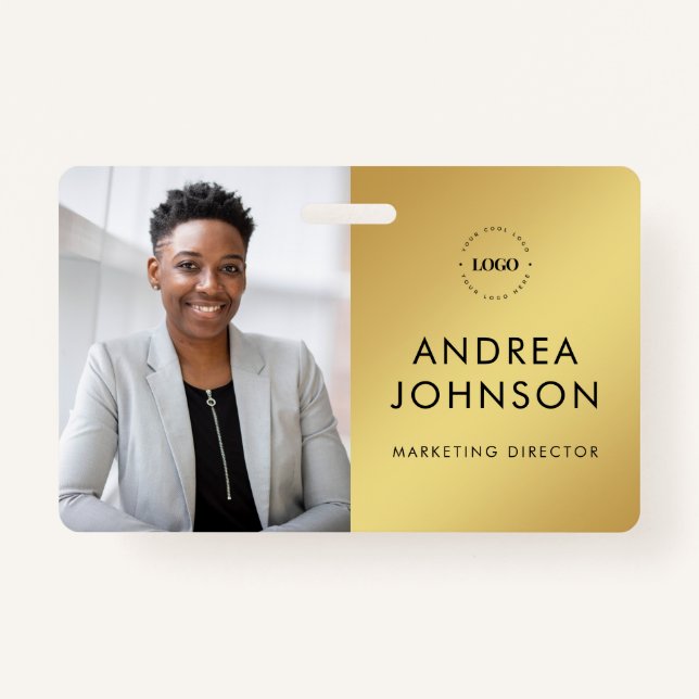 Yellow Gold Photo ID Card with Custom Logo Text ID Badge (Front)