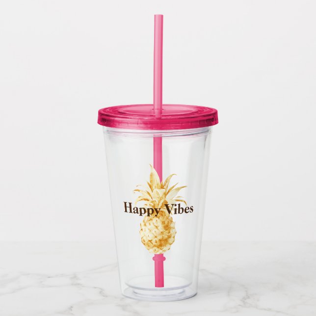 Yellow Gold Pineapple Acrylic Tumbler (Front)