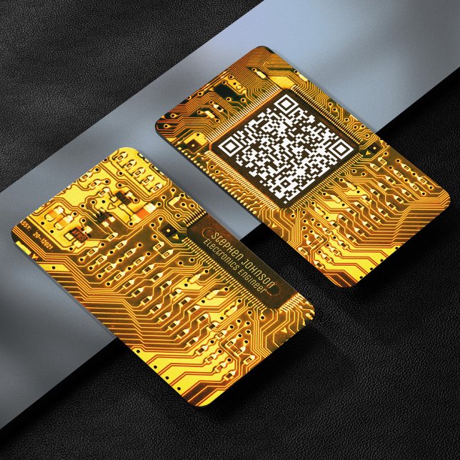   Yellow Gold Printed Circuit Board Custom QR Code Business Card (Creator Uploaded)