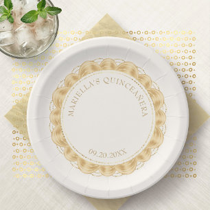 Yellow Gold Quinceanera Paper Plate