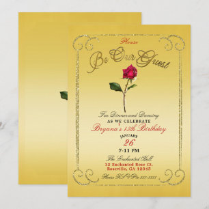 Yellow Gold Red Rose Beauty Birthday Party Invitation