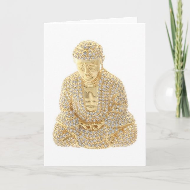 Yellow Gold Rhinestone Budda Birthday Note Card (Front)