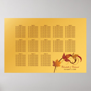 Yellow Gold Rustic Falling Leaves Wedding Seating Poster