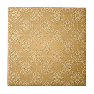 Yellow Gold Saffron Damask Pattern Tile