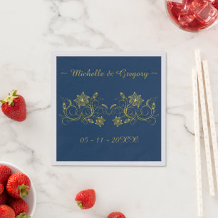 Yellow Gold script on Atlantic Blue background Napkin