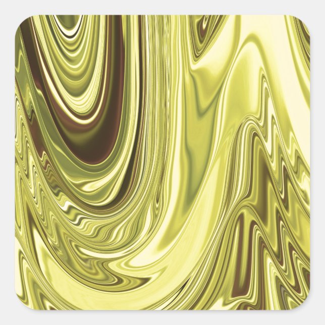 Yellow Gold Shiny Foil Flowing Wave Design Pattern Square Sticker (Front)