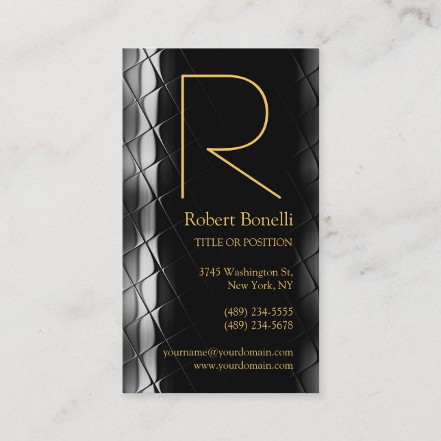 Yellow Gold Silver Grey Monogram Business Card (Front)