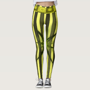 yellow gold star stipped leggings women