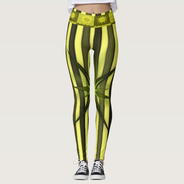 yellow gold star stipped leggings women (Front)