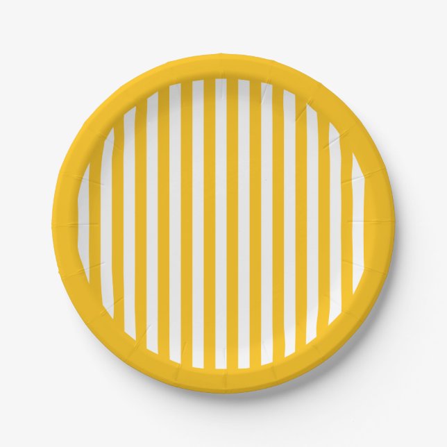 Yellow Gold Stripe Party Paper Plate (Front)