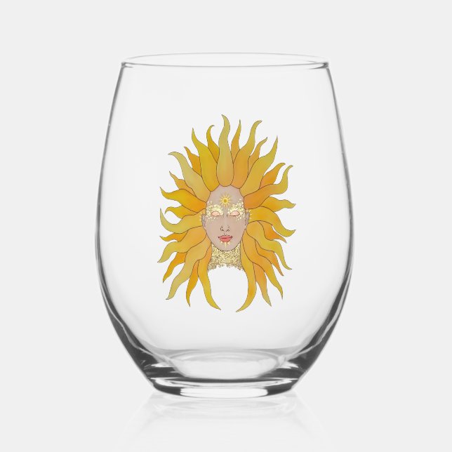 Yellow gold sun inspired stemless wine glass (Front)