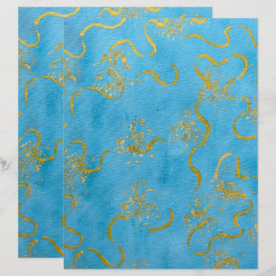 Yellow Gold Swirls on Blue Blends Scrapbook Paper