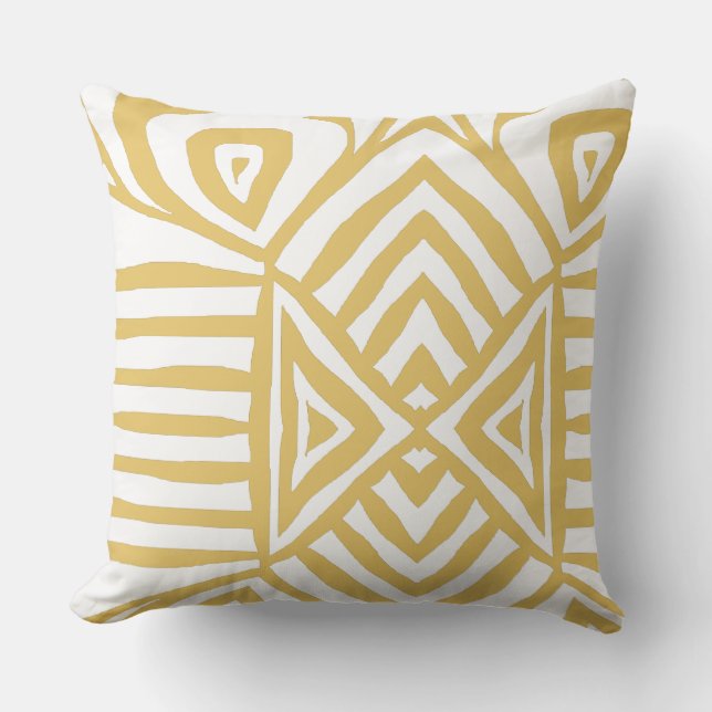 yellow gold Tribal Maze Mud Cloth Pattern African Cushion (Front)
