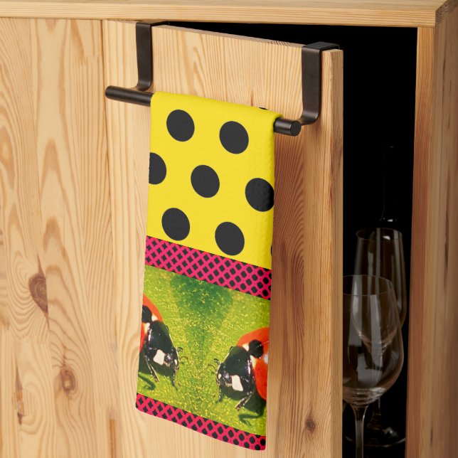 Yellow Gold W/ Polka Dots LadyBug Tea Towel (Thirds Fold)