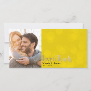 Yellow Gold Wedding Photo Love & Thanks Thank You Card