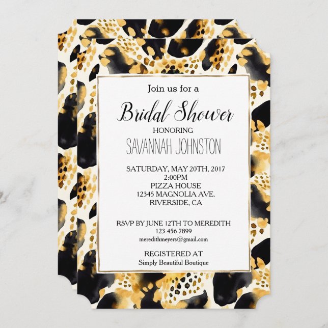 Yellow Gold White Black Leopard Print Abstract Invitation (Front/Back)