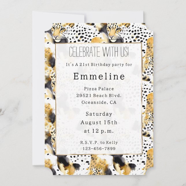 Yellow Gold White Black Leopards Abstract Invitation (Front)