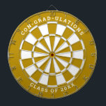 Yellow Gold & White Graduation | Custom Text Dartboard<br><div class="desc">Change the background colour to the school colour and personalise the text as needed. Congratulate the grad in your life with your desired messages such as "CON-GRAD-ULATIONS CLASS OF 20XX". This dartboard would be great to double as an activity to have at the graduation party as well as a graduation...</div>