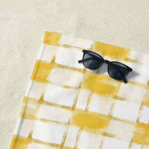 Yellow Gold White Plaid Stripes Birthday Beach Towel