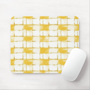 Yellow Gold White Plaid Stripes Mouse Mat