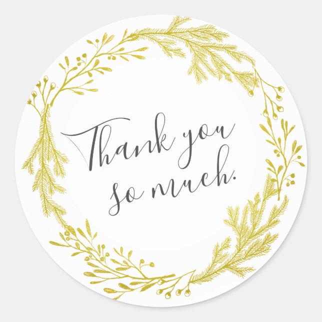 Yellow Gold Wreath Thank you Classic Round Sticker (Front)