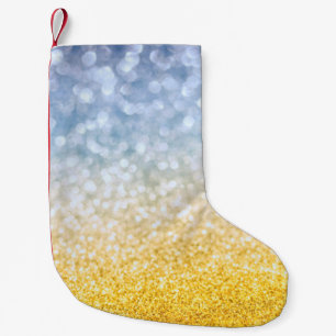 Yellow golden and blue bokeh background. Festive c Small Christmas Stocking