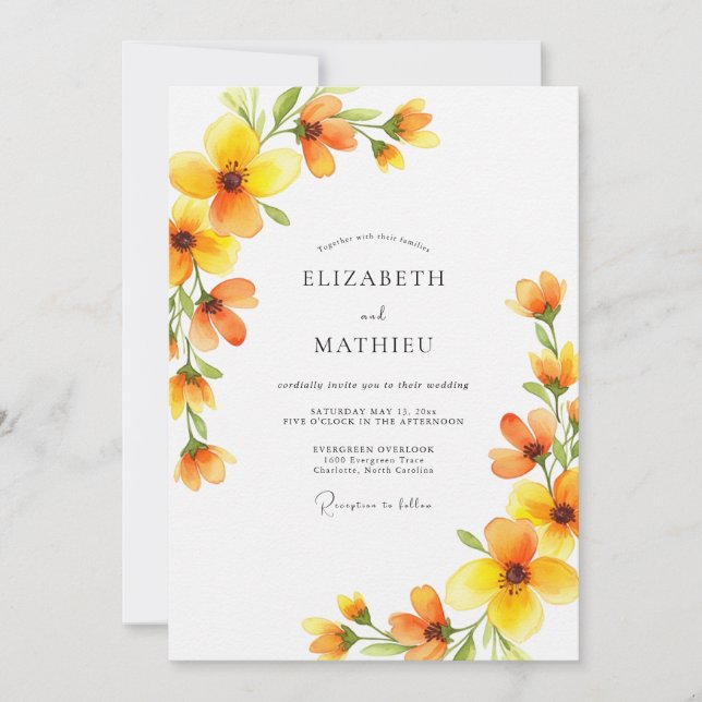 Yellow Golden Bloom Romance Wedding Invitation (Front)
