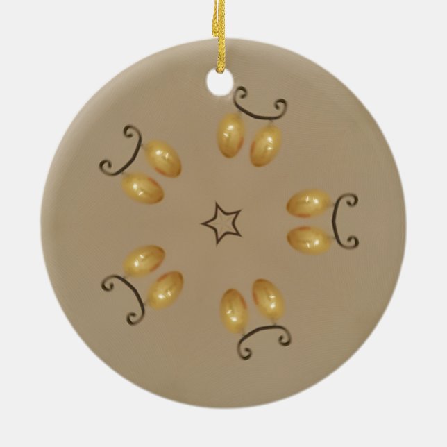 Yellow Golden Egg Pattern Easter Eggs Rustic Beige Ceramic Tree Decoration (Back)