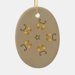 Yellow Golden Egg Pattern Easter Eggs Rustic Beige Ceramic Tree Decoration
