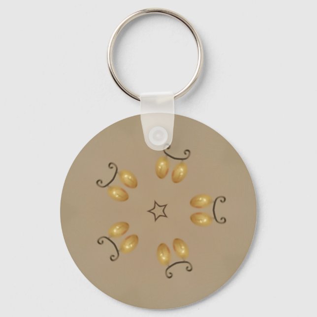 Yellow Golden Egg Pattern Easter Eggs Rustic Beige Key Ring (Front)