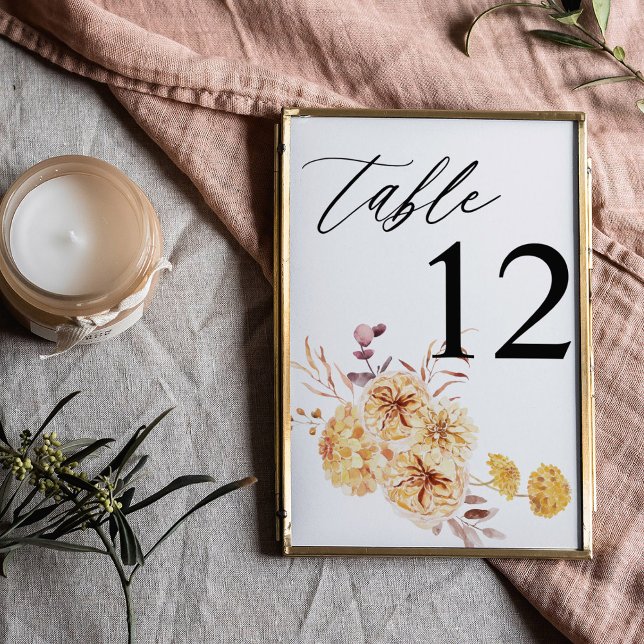 Yellow Golden Floral Table Number (Creator Uploaded)