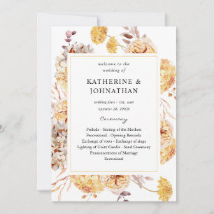 Yellow Golden Floral Wedding Ceremony Program Invitation