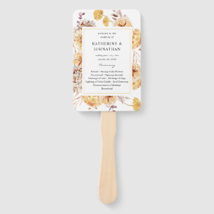 Yellow Golden Floral Wedding Program Hand Fan