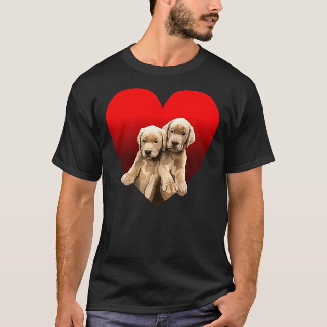 Yellow Golden Labrador Puppies Inside Heart T-Shirt (Front)