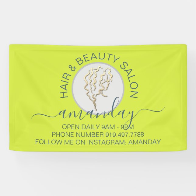 Yellow Golden Logo Hairdresser Beauty Salon Banner (Horizontal)